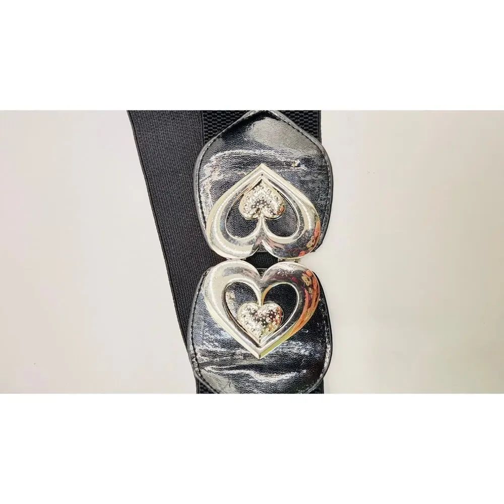 Vintage retro 80s 90s stretch waist band hook and eye belt heart buckle sz L-XL